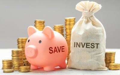 Piggy Bank with Bag of Coins